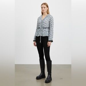 Johnny Was Light Blue Gray Floral Blouse